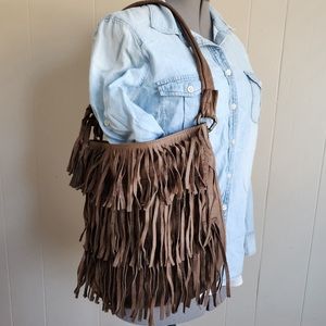 Maurizio Taiuti Fringe Italian Leather Western Hobo Shoulder Bag
